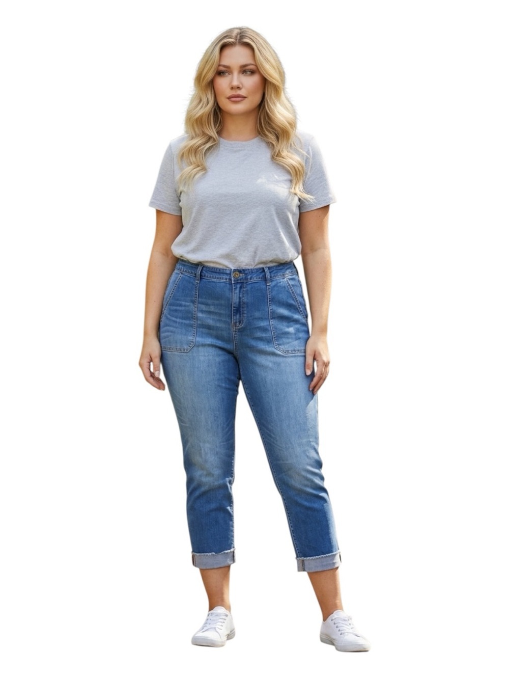 Plus Size 28 torrid Mid-Rise Cropped Patch-Pocket Jeans in Blue Wash Distressed